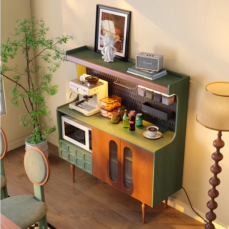 Buffet en bois massif style nordique rétro avec panneau perforé à monter soi-même