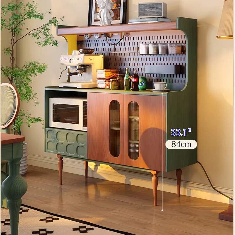 Buffet en bois massif style nordique rétro avec panneau perforé à monter soi-même