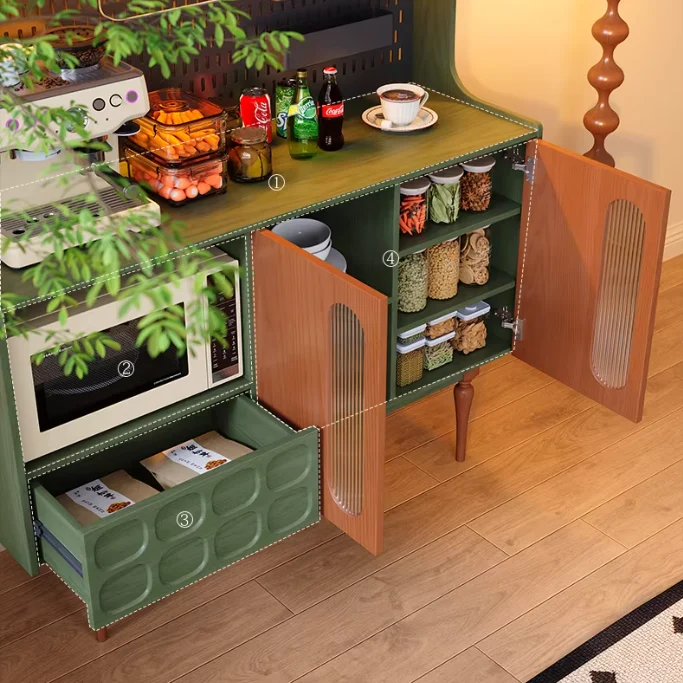 Buffet en bois massif style nordique rétro avec panneau perforé à monter soi-même