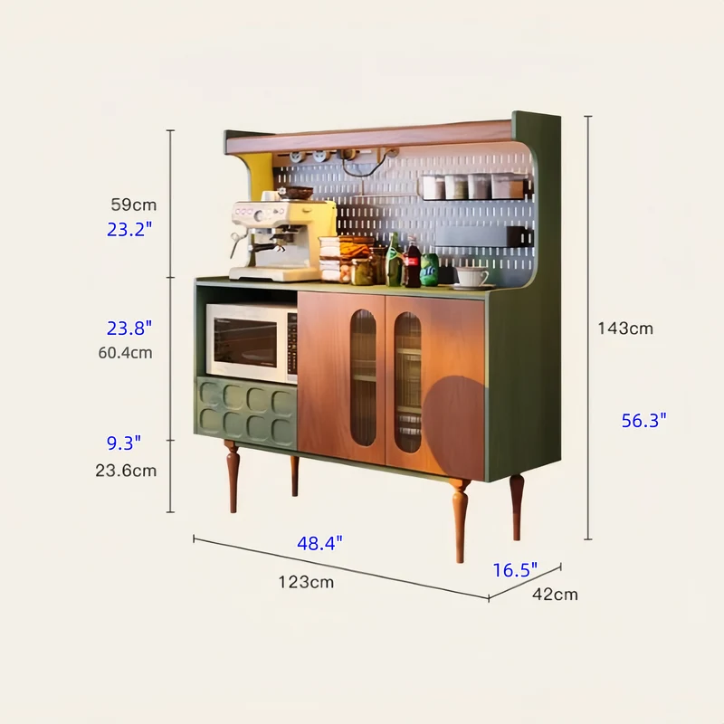 Buffet en bois massif style nordique rétro avec panneau perforé à monter soi-même