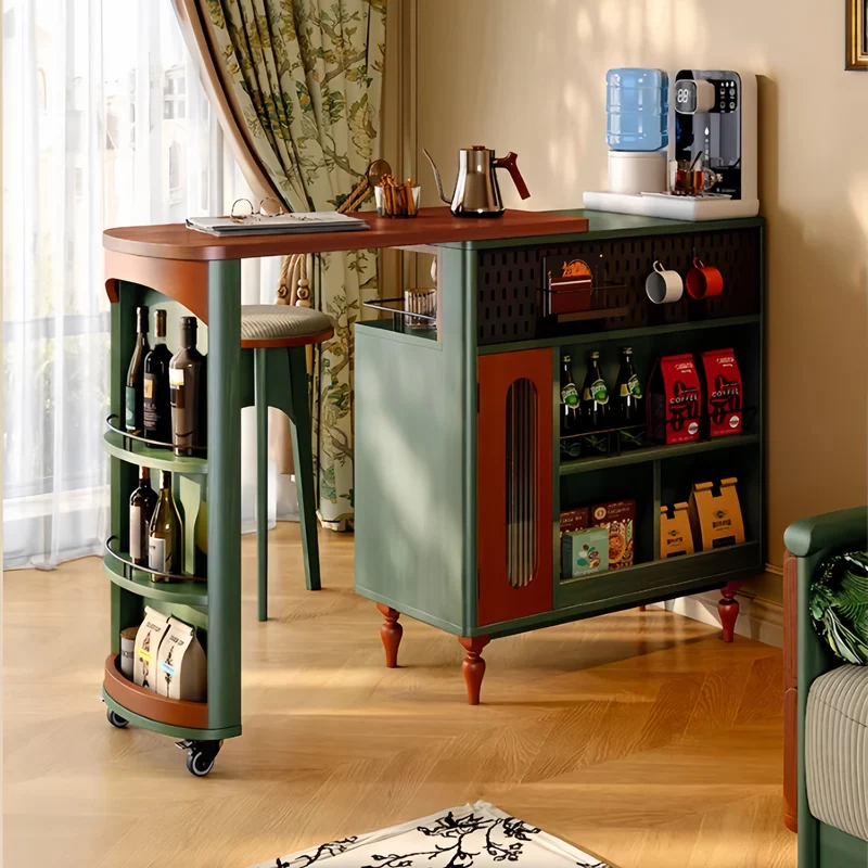 Table de bar pivotante de style nordique rétro avec meuble de rangement double face