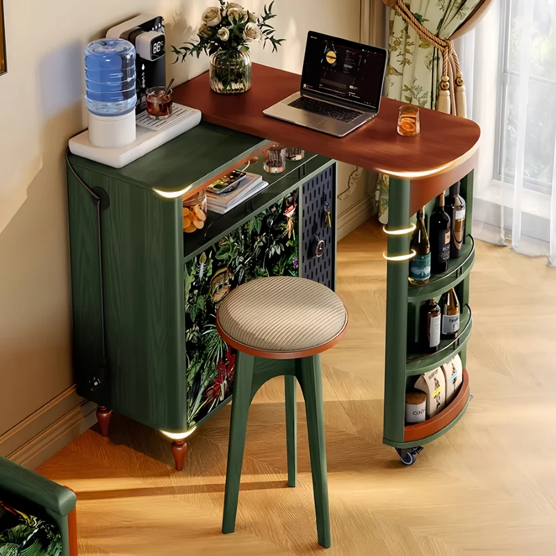 Table de bar pivotante de style nordique rétro avec meuble de rangement double face