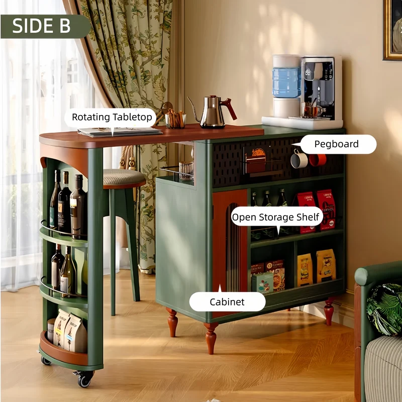 Table de bar pivotante de style nordique rétro avec meuble de rangement double face