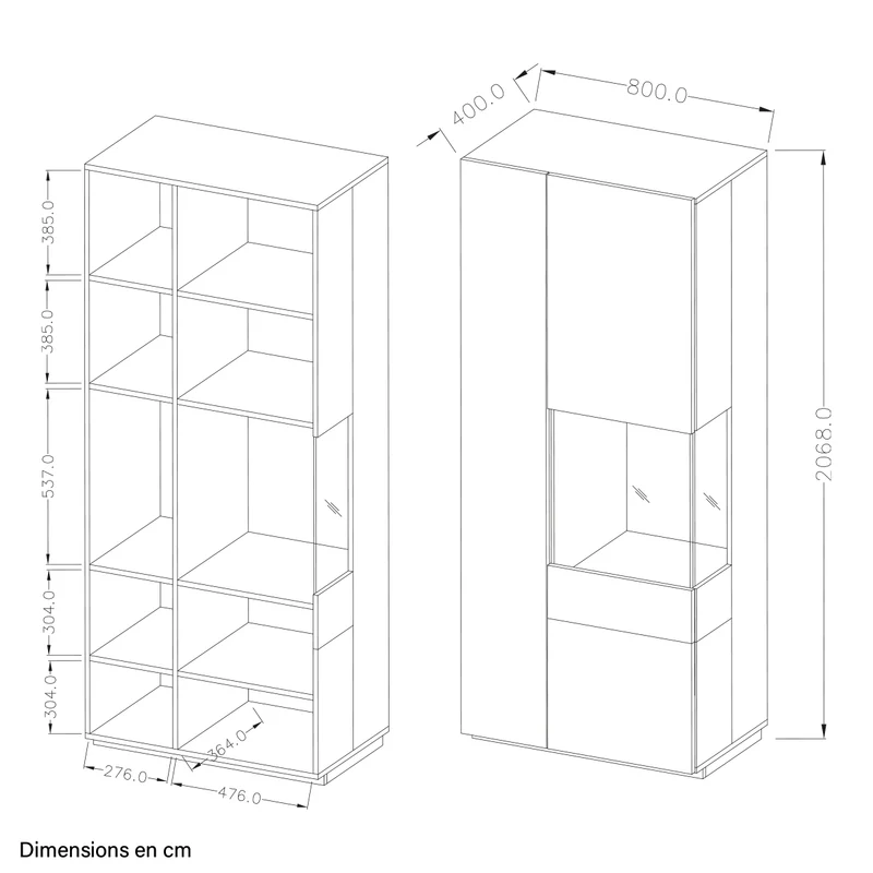 Vitrine 2 portes ouverture droite Andrea Blanc et Bois