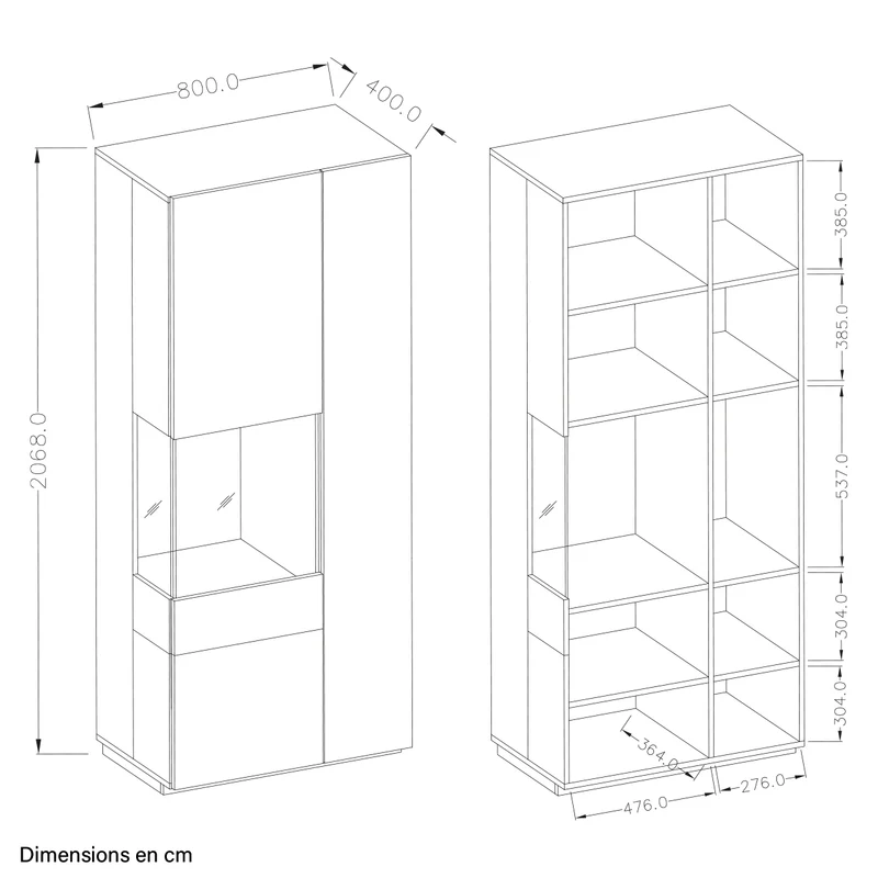Vitrine 2 portes ouverture gauche Andrea Blanc et Bois