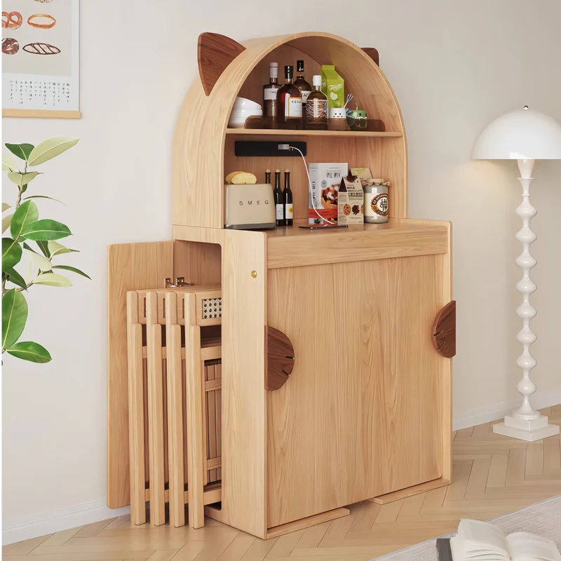Table de salle à manger pliante en bois massif en forme de chat avec rangement pour chaises