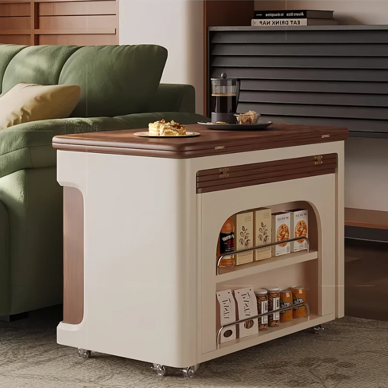 Table basse double multifonction relevable et extensible avec roulettes universelles