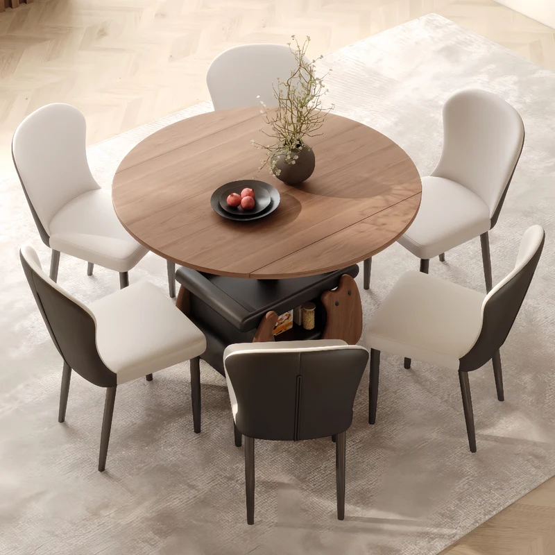 Table basse en bois massif, relevable et pliable, avec rangement et roulettes universelles