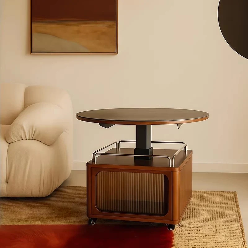 Table basse en pierre frittée relevable et pliable en buis massif