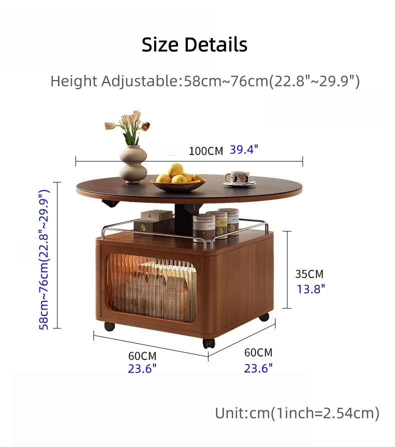 Table basse en pierre frittée relevable et pliable en buis massif