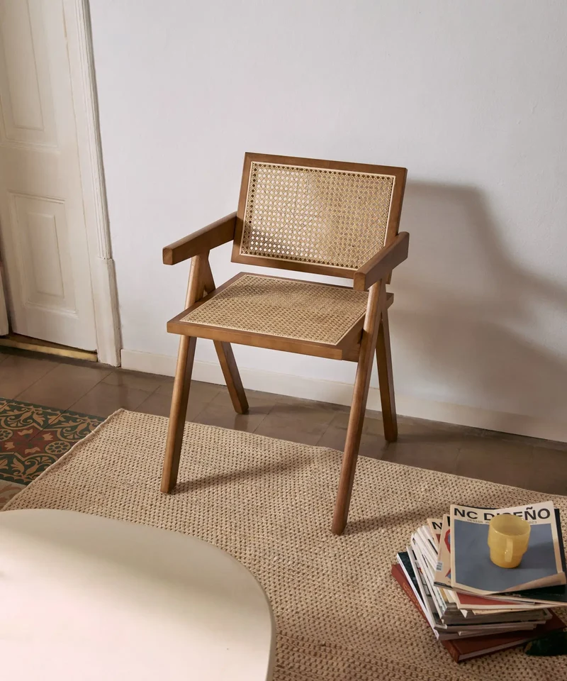 Silla de Comedor en Madera y Ratán con Reposabrazos Chiara Arms