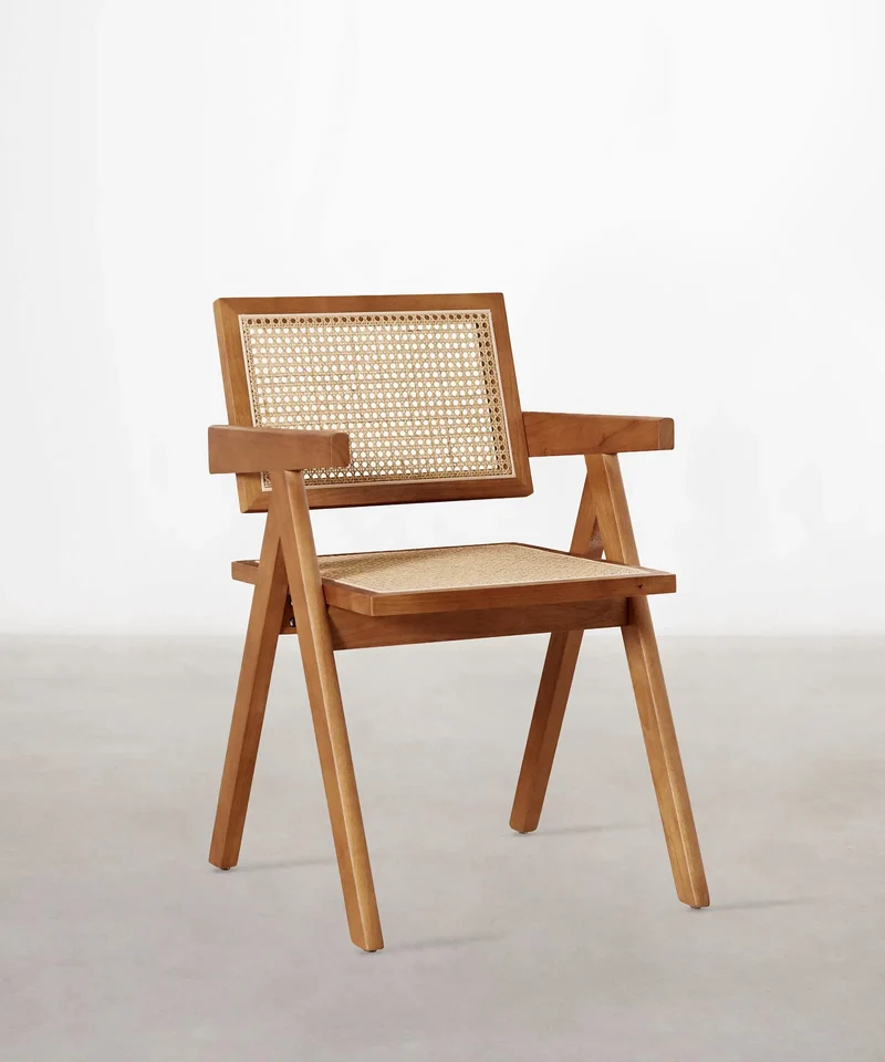 Silla de Comedor en Madera y Ratán con Reposabrazos Chiara Arms