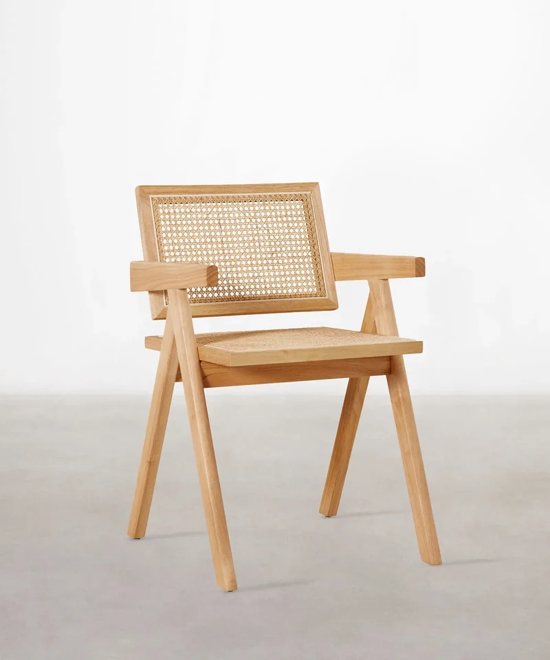 Silla de Comedor en Madera y Ratán con Reposabrazos Chiara Arms