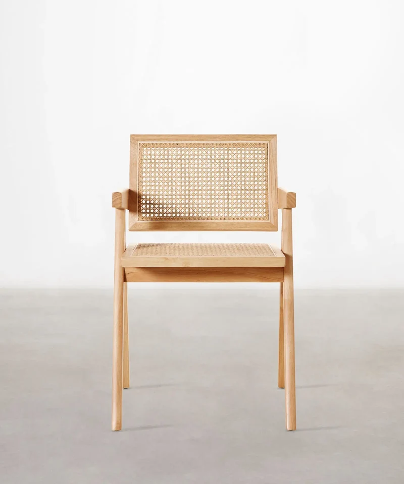 Silla de Comedor en Madera y Ratán con Reposabrazos Chiara Arms