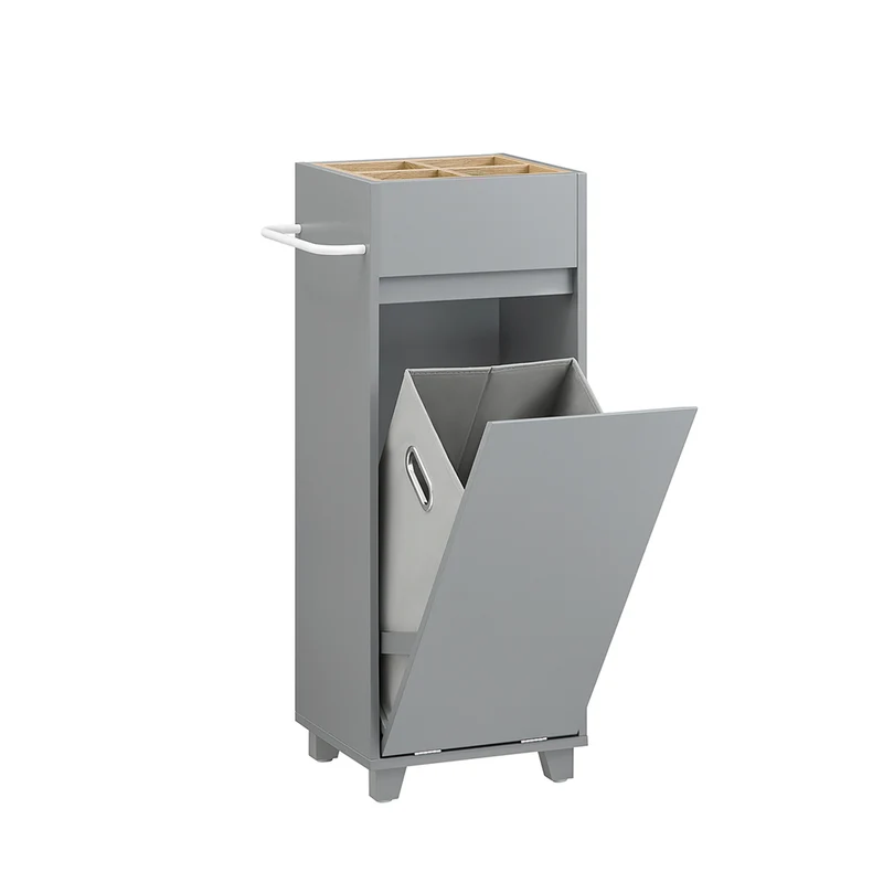 SoBuy BZR159-DG Armoire à Linge Meuble Bas de Salle de Bain Corbeille à Linge Meuble de Rangement