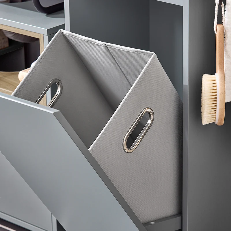 SoBuy BZR159-DG Armoire à Linge Meuble Bas de Salle de Bain Corbeille à Linge Meuble de Rangement