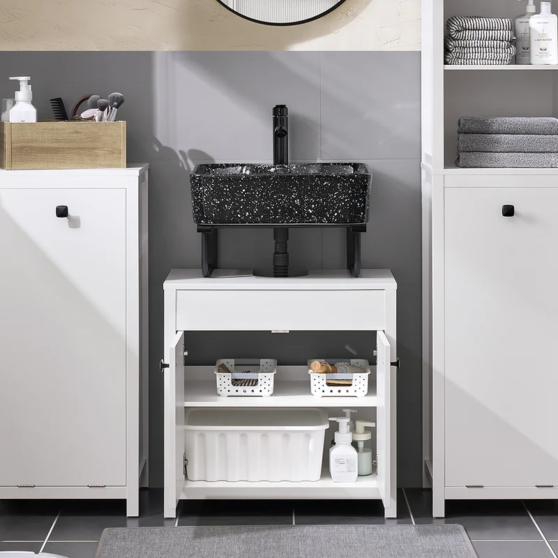 SoBuy BZR98-W Meuble sous-Lavabo, Meuble sous-Vasque à 2 étages réglable et 2 Portes