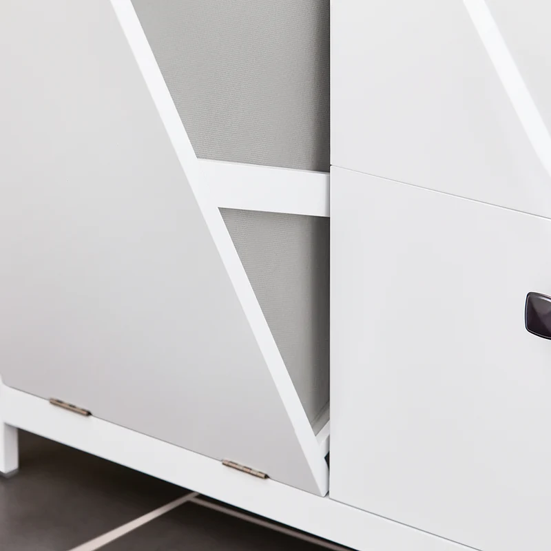 SoBuy BZR97-W Armoire à Linge avec Sac à Linge, Meuble Bas de Salle de Bain Armoire Toilette