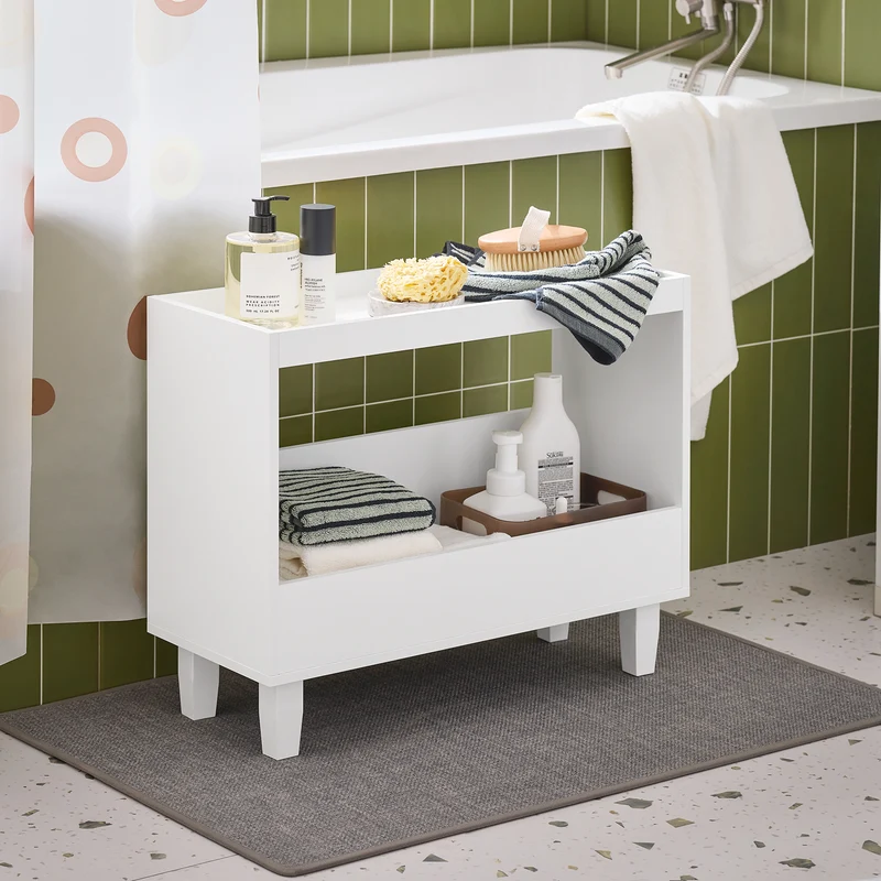 SoBuy FBT147-W Bout de Canapé Table de Chevet Table de Nuit Table d'Appoint avec 2 Étagères pour Salon, Chambre ou Bureau
