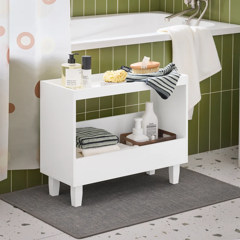 SoBuy FBT147-W Bout de Canapé Table de Chevet Table de Nuit Table d'Appoint avec 2 Étagères pour Salon, Chambre ou Bureau