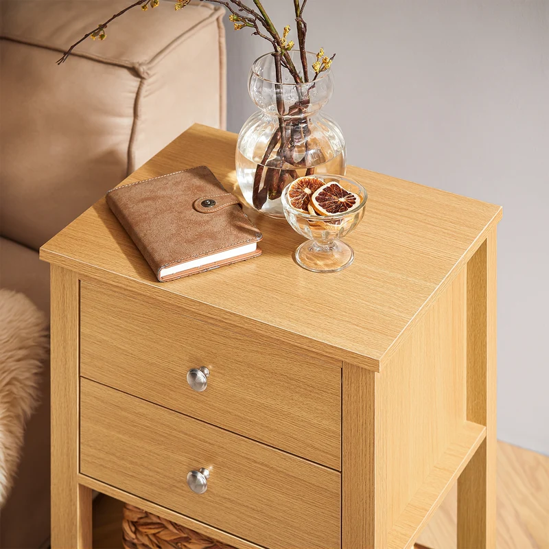 SoBuy FBT114-N Table de Chevet Bout de Canapé Table de Nuit Table d'Appoint Table Basse avec 1 Étagère et 2 Tiroirs