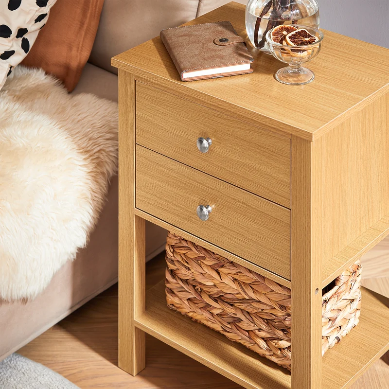 SoBuy FBT114-N Table de Chevet Bout de Canapé Table de Nuit Table d'Appoint Table Basse avec 1 Étagère et 2 Tiroirs