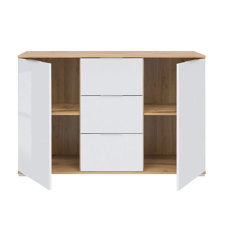 Buffet 2 portes 3 tiroirs Selma Blanc et Bois