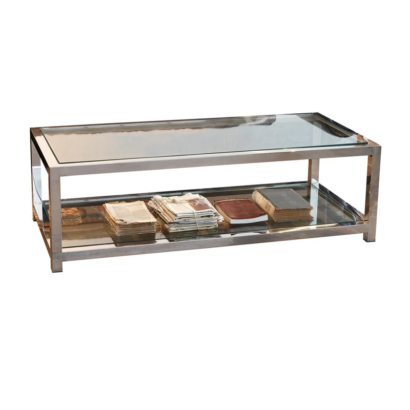 Table basse LOBERON Clayton en verre et inox argenté