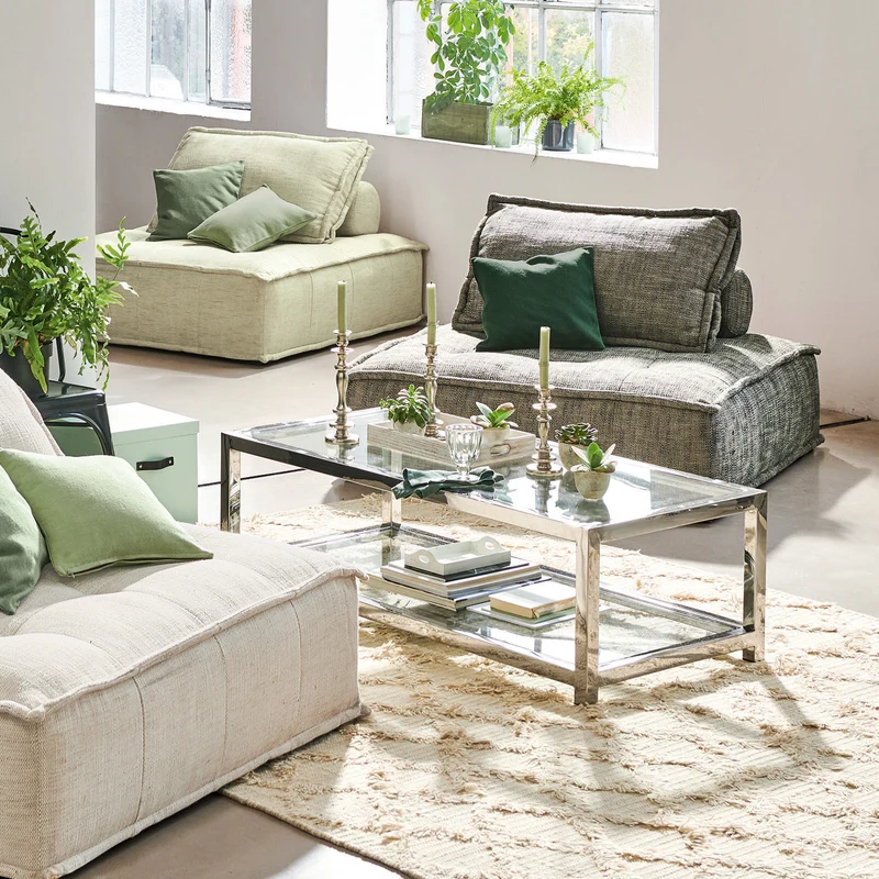 Table basse LOBERON Clayton en verre et inox argenté