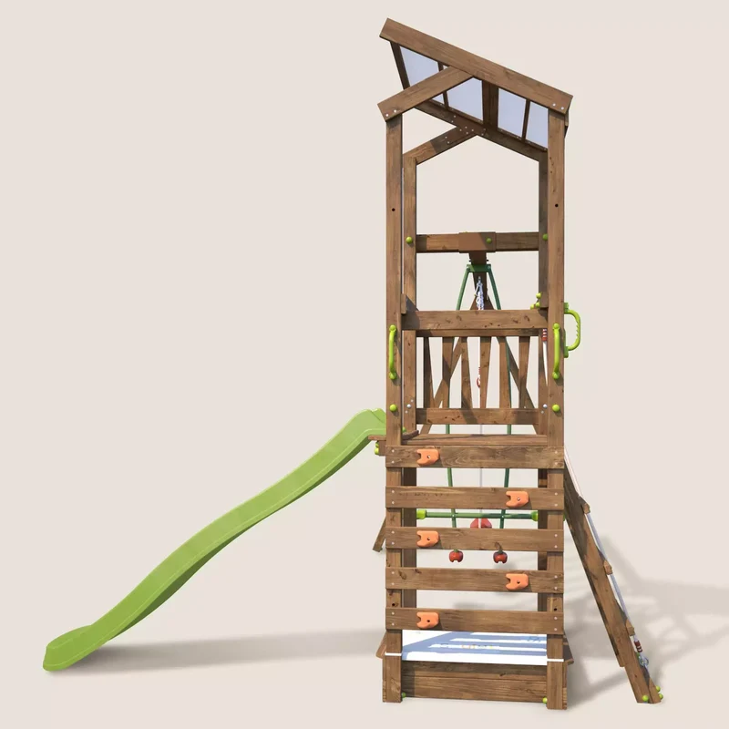 Aire de jeux SOULET Happy Swing & Climbing 120 avec portique 3 agrès et toboggan