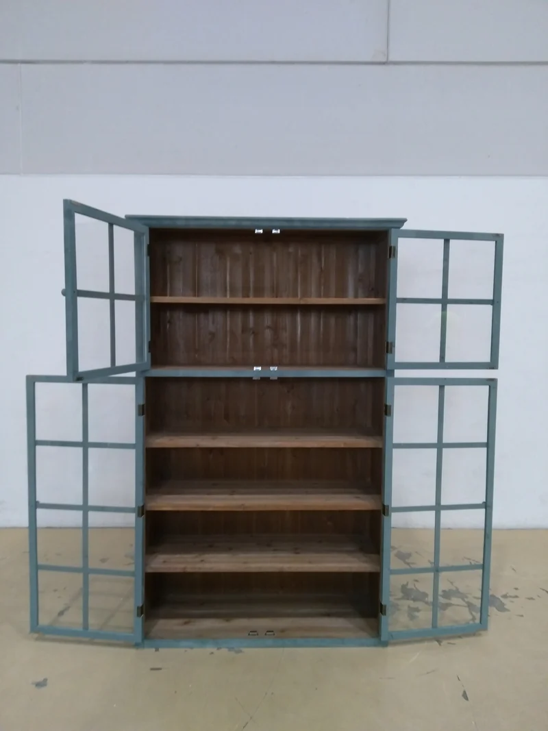 Vaisselier vitré BELLAC en bois vert vieilli