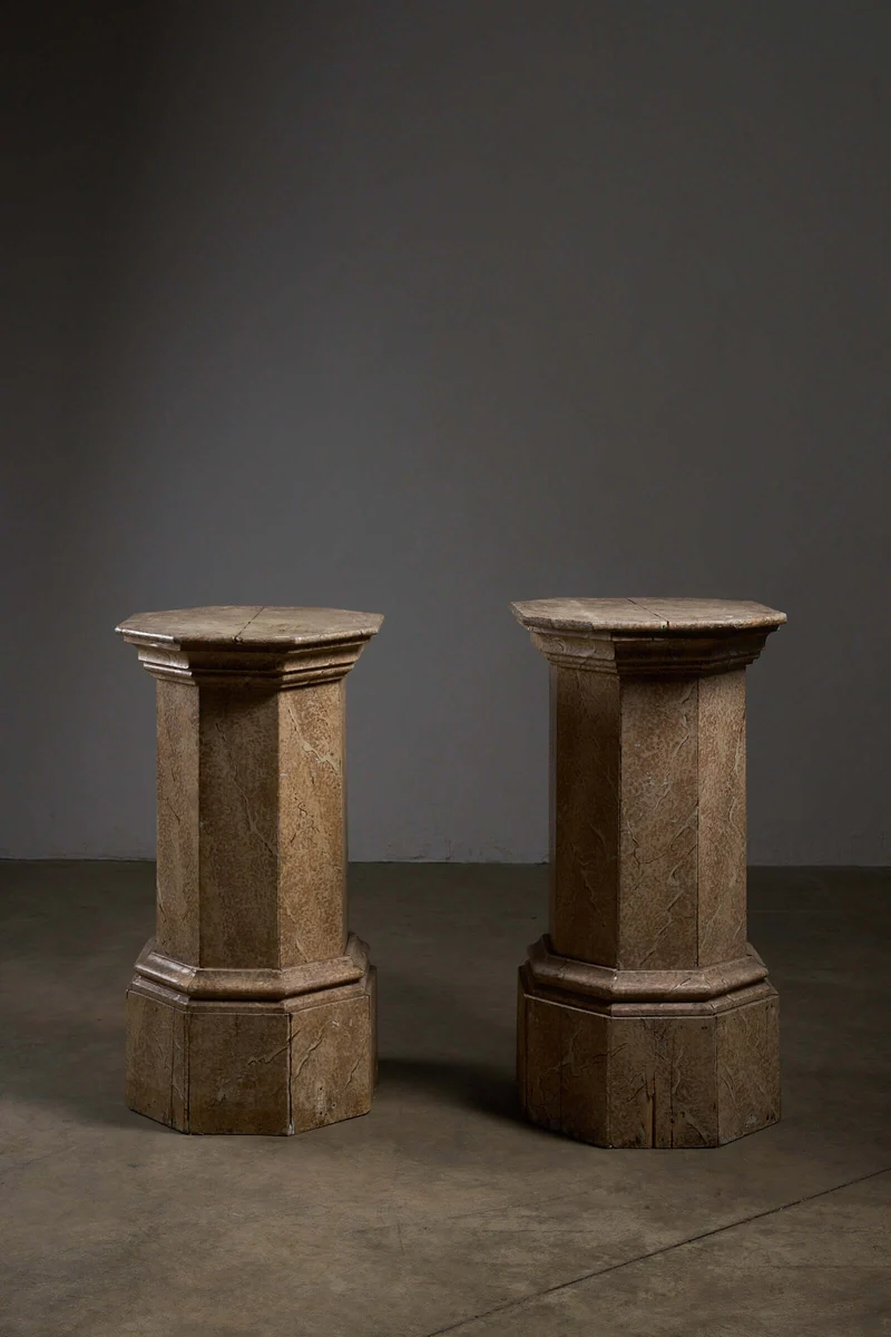 Pair of Antique Faux Marble Octagonal Pedestals