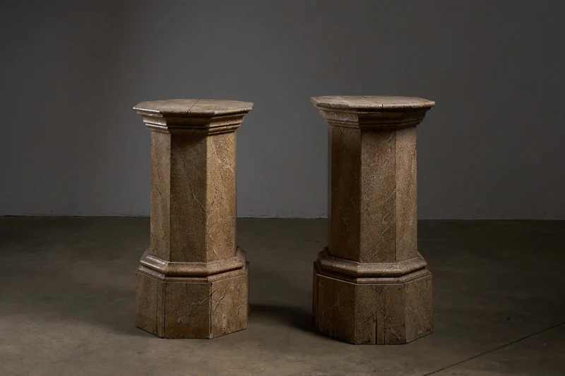Pair of Antique Faux Marble Octagonal Pedestals