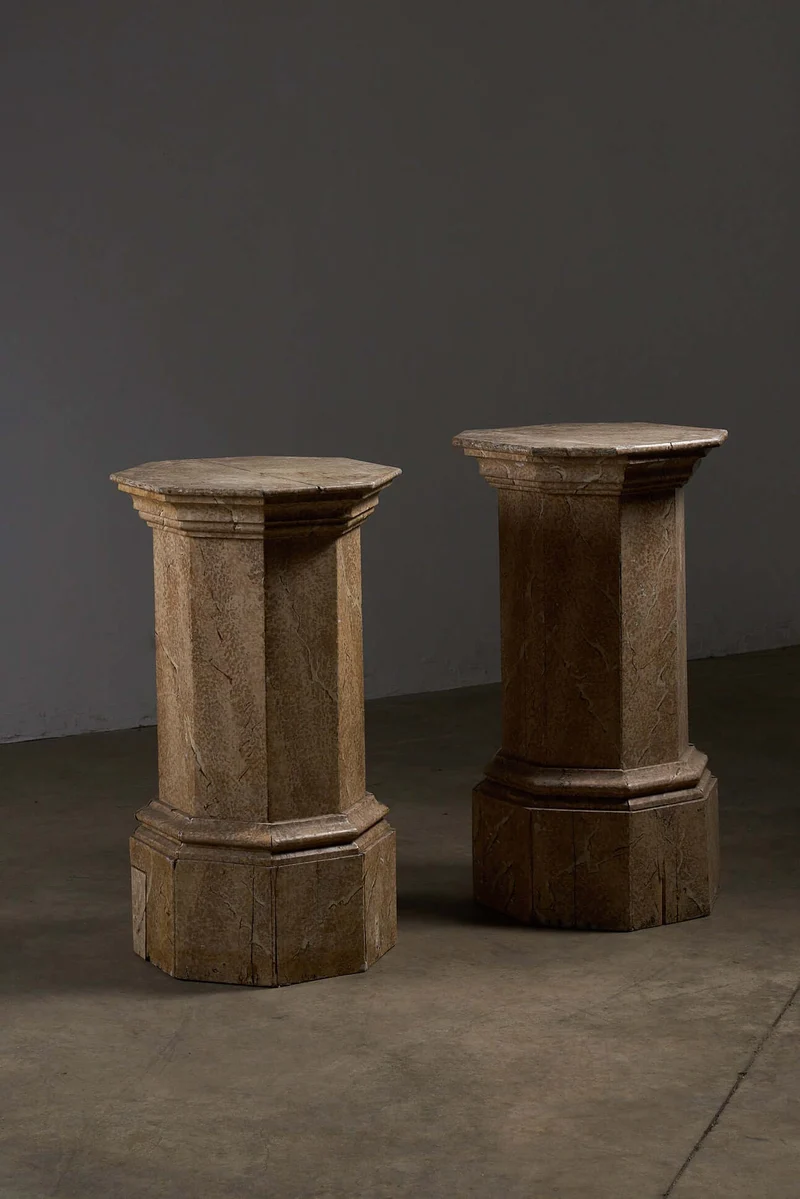 Pair of Antique Faux Marble Octagonal Pedestals