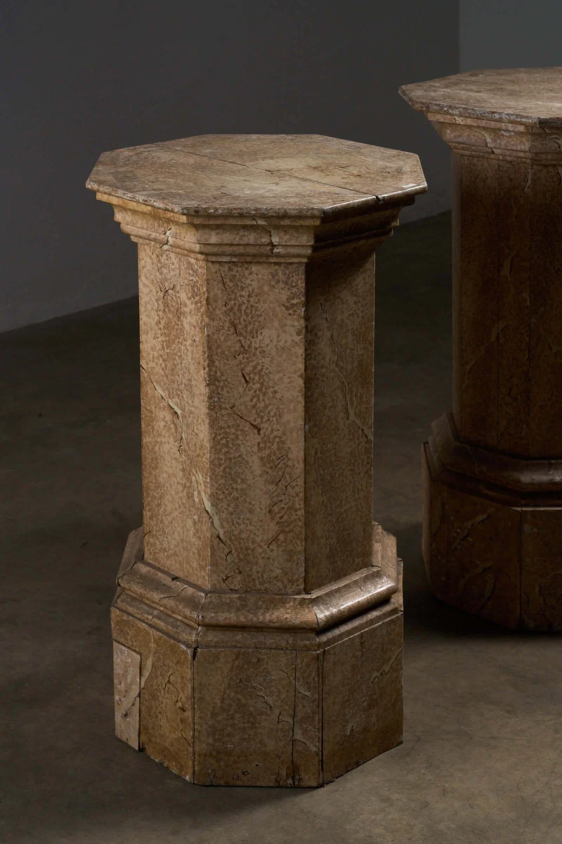 Pair of Antique Faux Marble Octagonal Pedestals