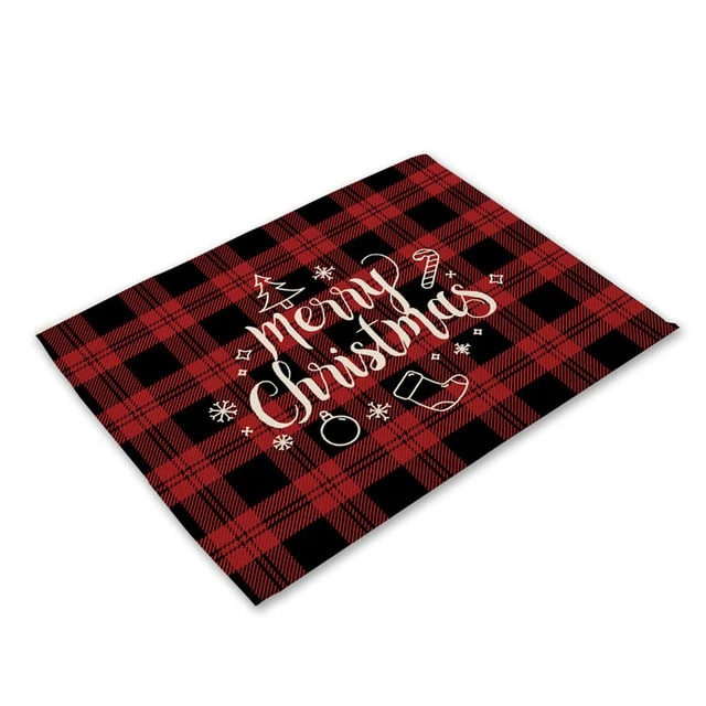 Set de Table Merry Christmas Mignon Rouge de Noel en Tissu Coton & Lin