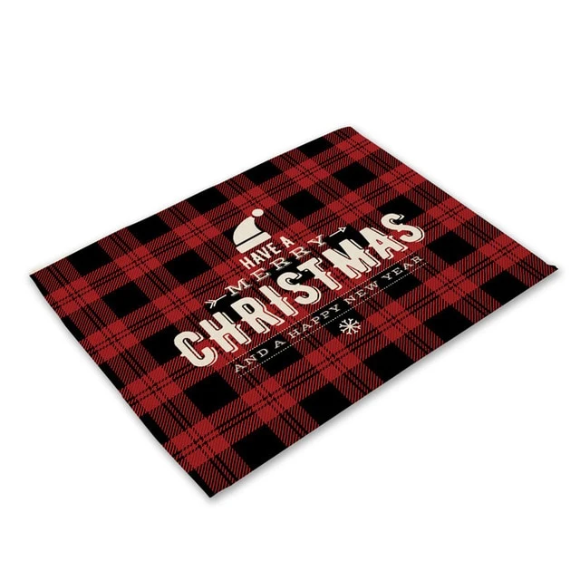 Set de Table Merry Christmas Rouge de Noel en Tissu Coton & Lin