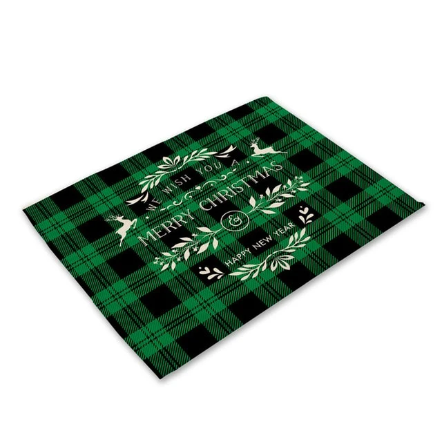 Set de Table Merry Christmas Vert en Tissu Coton & Lin