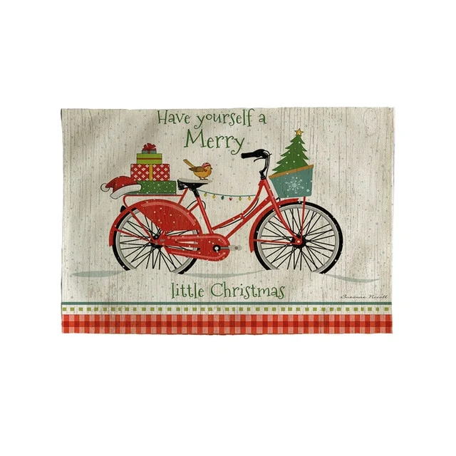 Set de Table Vélo de Noel Rectangulaire Original en Tissu Coton & Lin