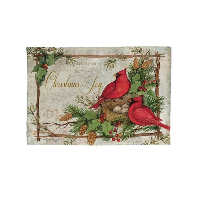 Set de Table Oiseaux et Repas de Noel Rectangulaire Original en Tissu Coton & Lin