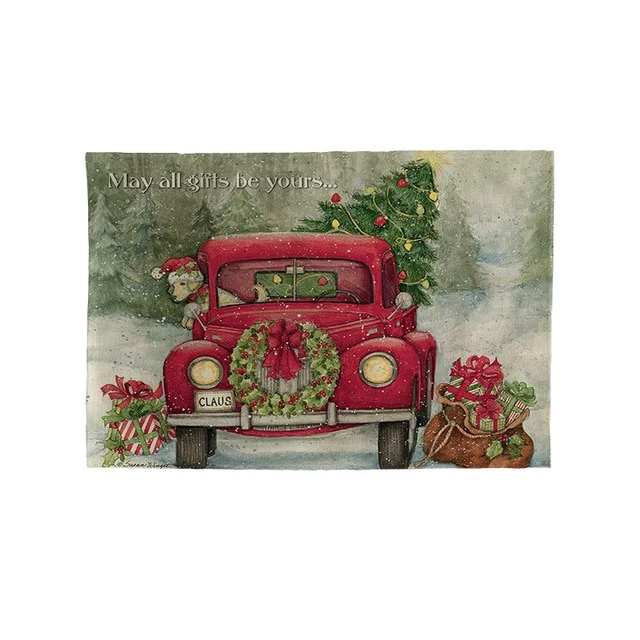 Set de Table Voiture de Noel Rectangulaire Original en Tissu Coton & Lin