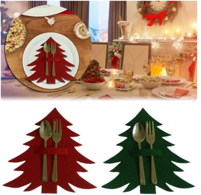Set de Table Sapin de Noel Vert original pour Couverts de Table (4 Pièces)