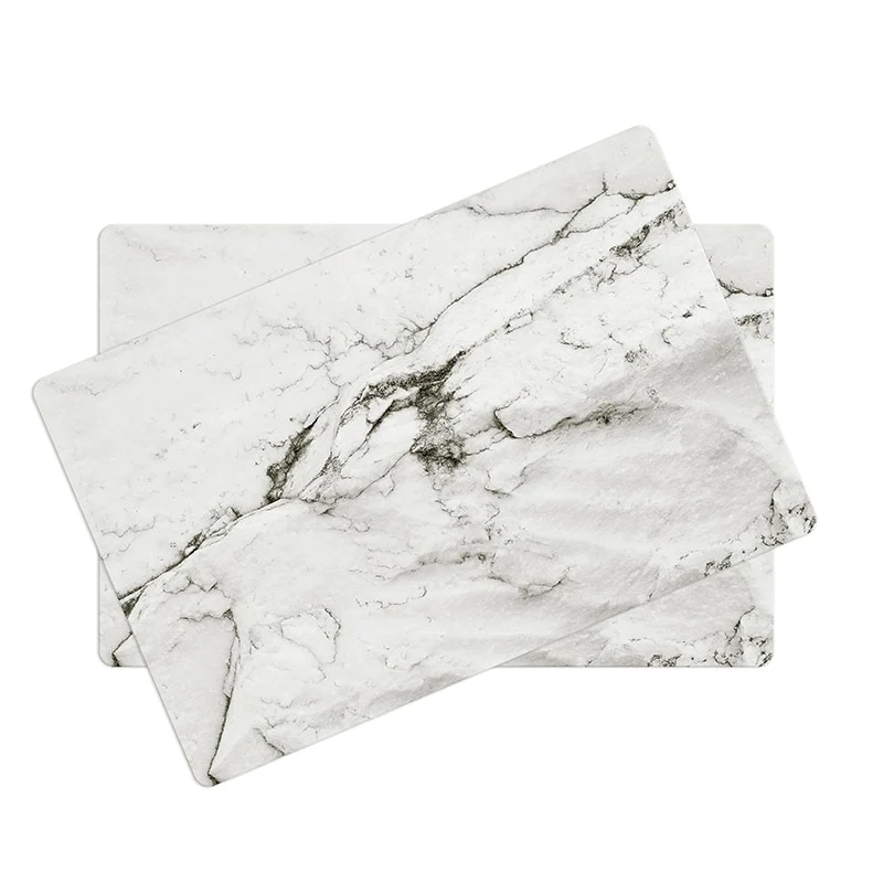 Set de Table Rigide Moderne Style Marbre Blanc de Luxe en Plastique (2 Pièces)
