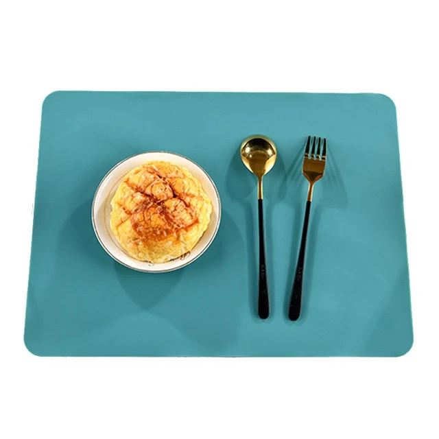 Set de Table Rectangulaire Uni Bleu Turquoise en Silicone Facile à nettoyer