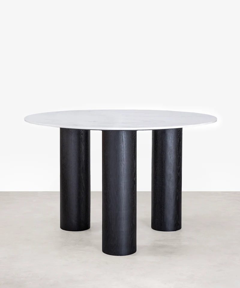 Mesa de Comedor Redonda en Madera y Mármol Anetta (120 cm)