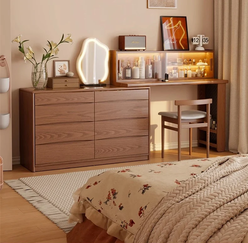 Coiffeuse extensible de luxe légère avec commode d'appoint à 8 tiroirs