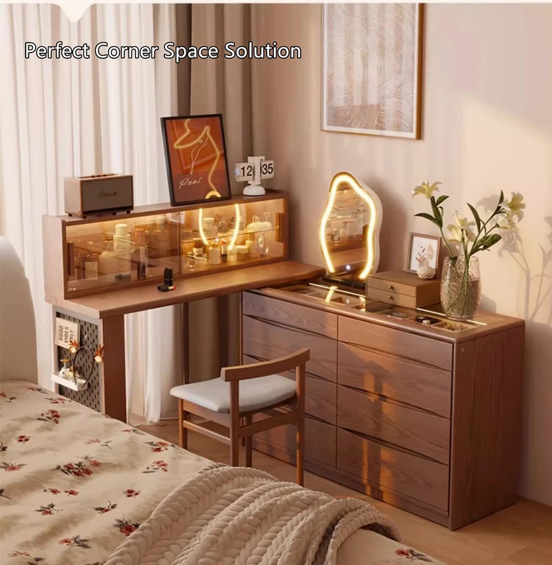 Coiffeuse extensible de luxe légère avec commode d'appoint à 8 tiroirs