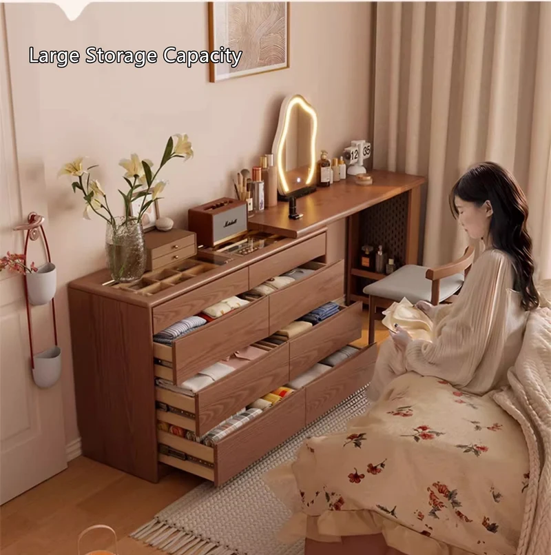 Coiffeuse extensible de luxe légère avec commode d'appoint à 8 tiroirs