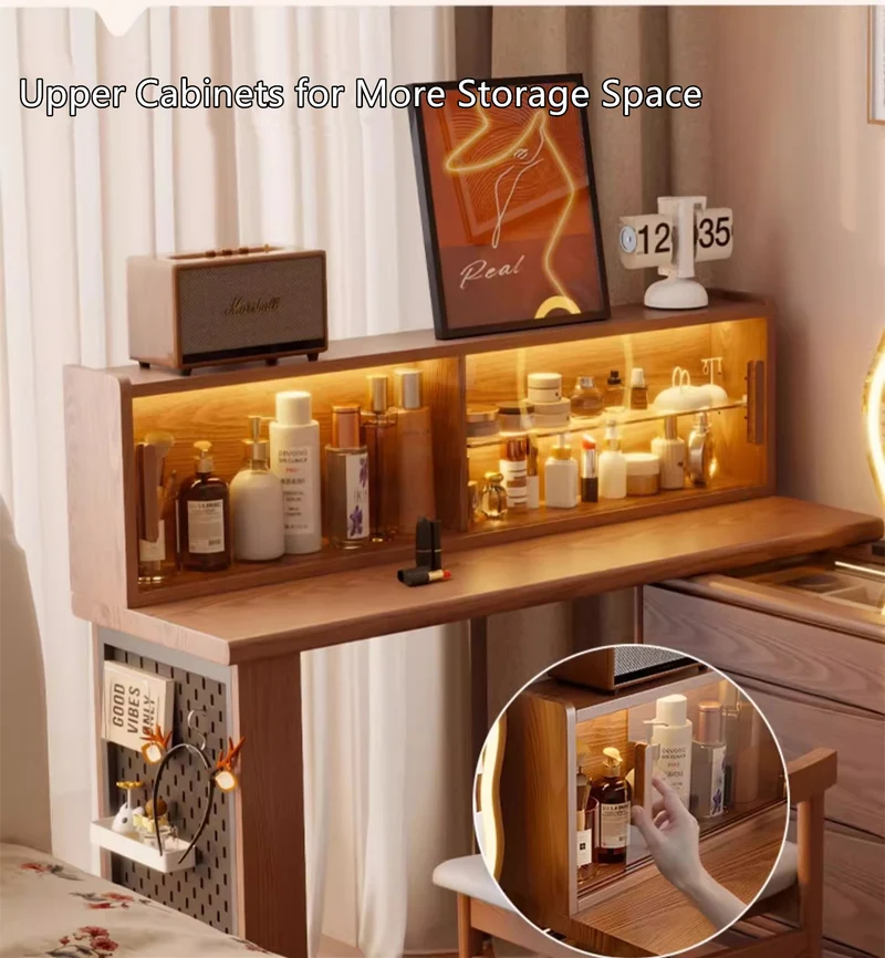 Coiffeuse extensible de luxe légère avec commode d'appoint à 8 tiroirs