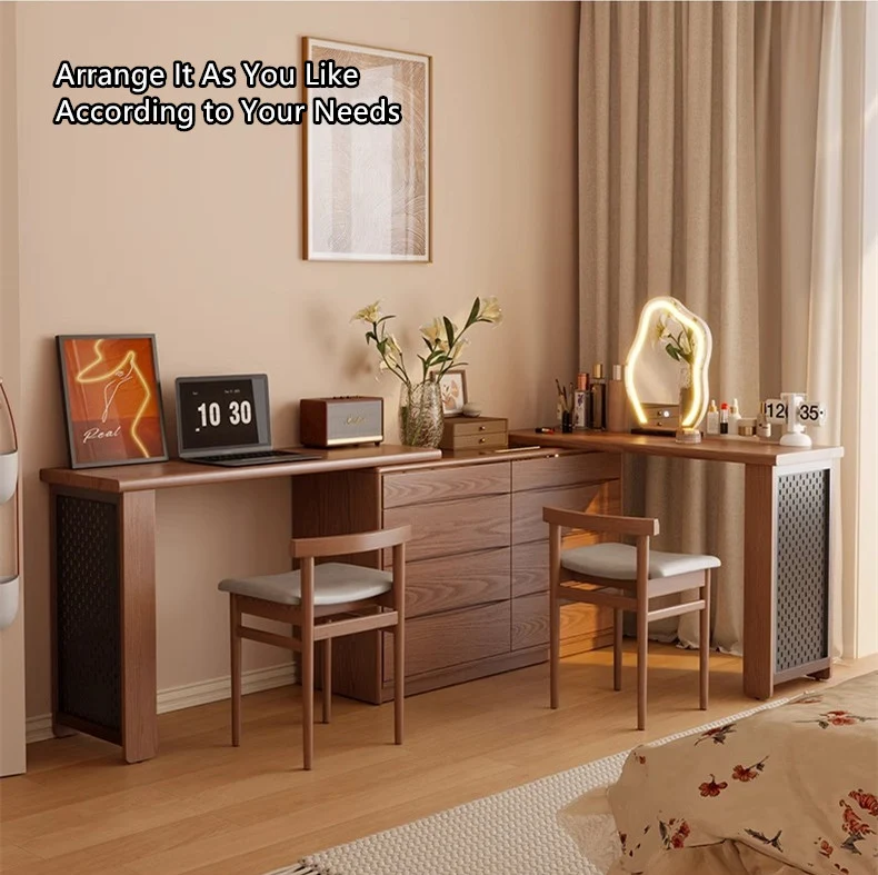 Coiffeuse extensible de luxe légère avec commode d'appoint à 8 tiroirs